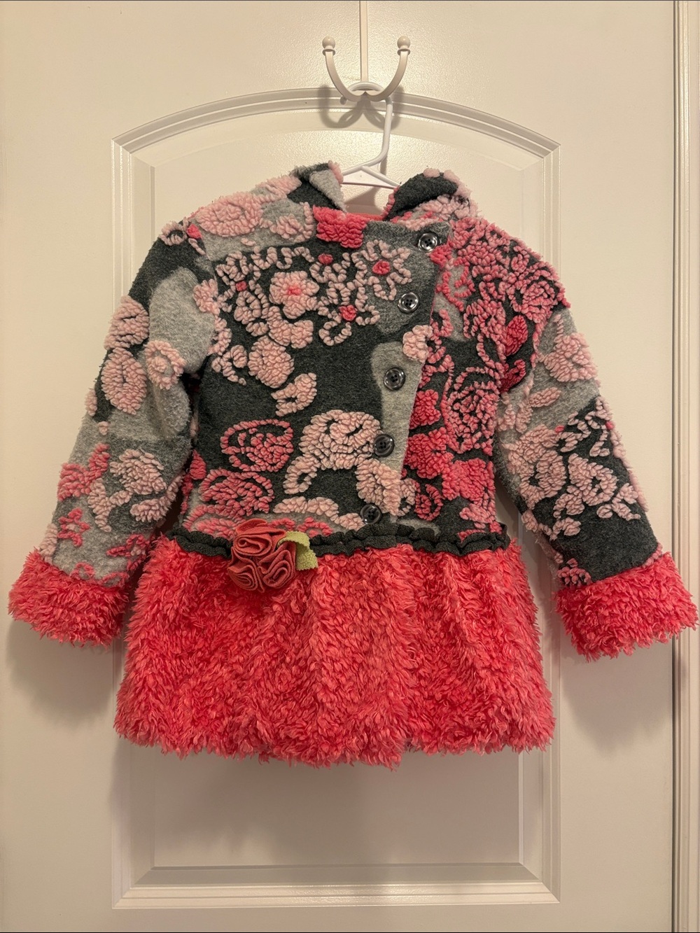 mack & Co Girls Faux Fur Floral Coat